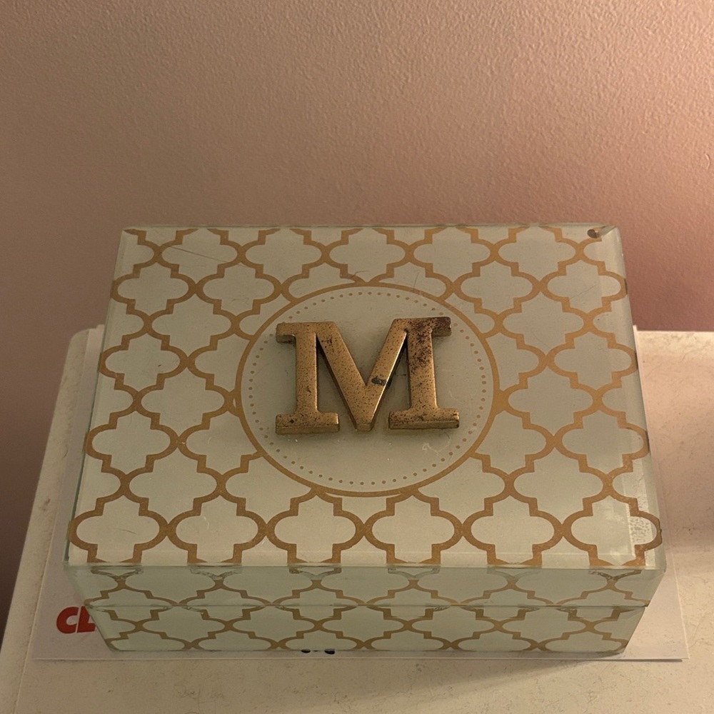 Gold and White Decorative Box with Letter M
